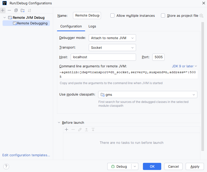 IntelliJ Remote JVM Debug Configuration